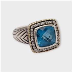 Andrea Candela Sterling Silver 18K Gold Blue Topaz Cushion Ring
